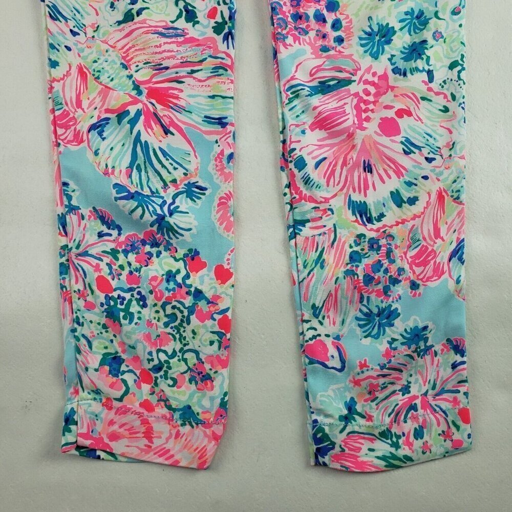 Lilly Pulitzer Alina Pant Women 0 Slim Blue Pink Floral Ankle Serene Blue Gypsea - Picture 4 of 11